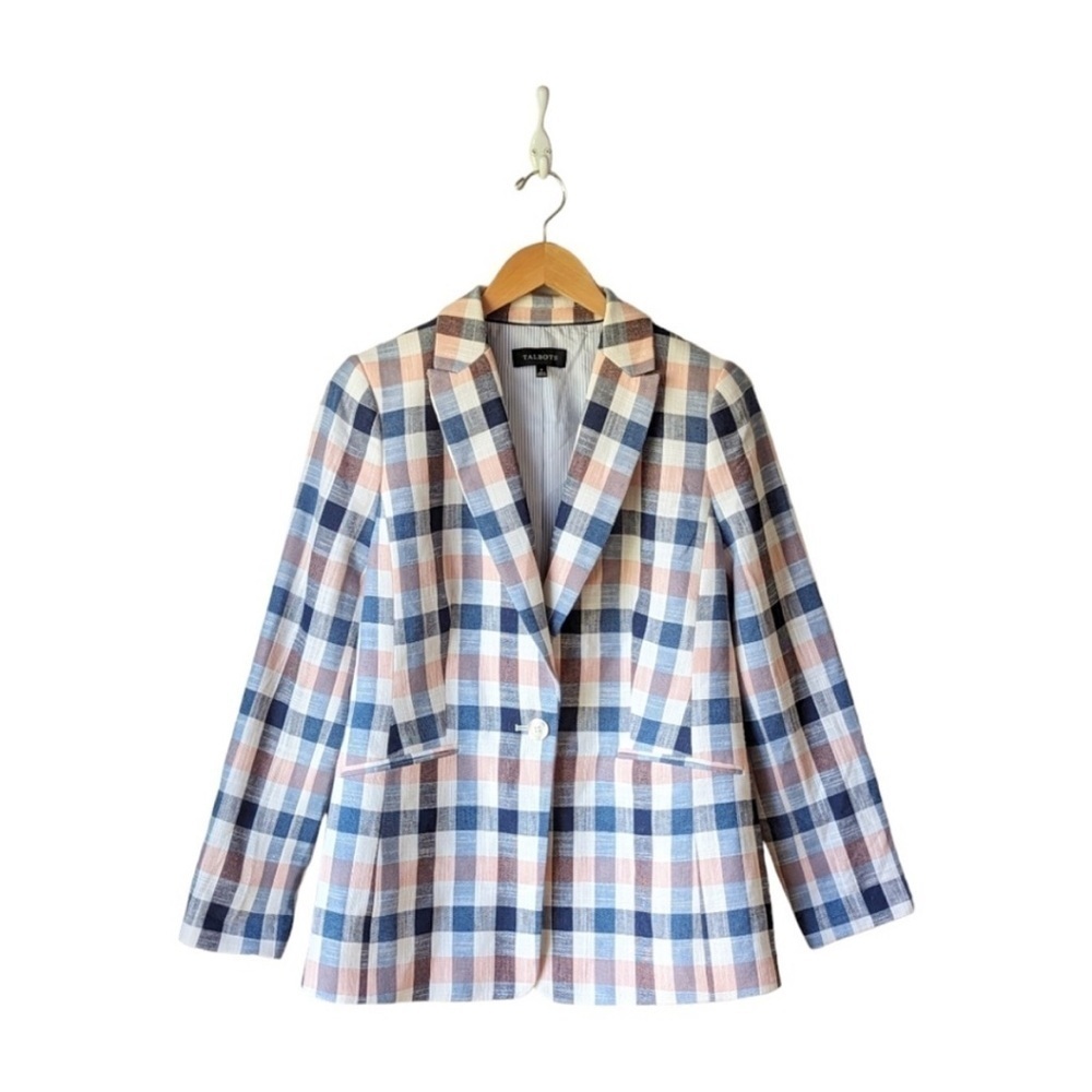 Talbots Vivid Jacket Blazer Plaid Cotton Single Button Preppy Spring Modern Pink - Picture 4 of 16